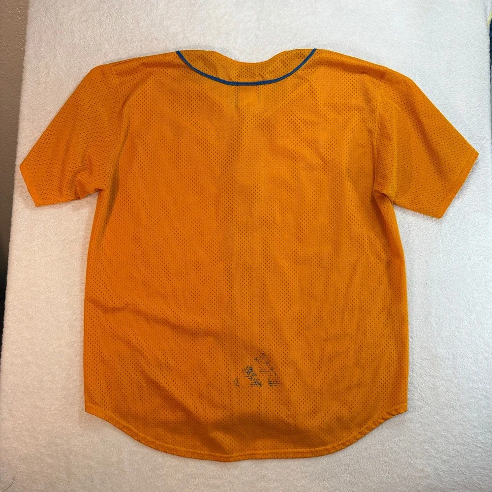 Adidas Team Mesh Baseball Jersey Orange Blue Piping Button Up Large RN88387